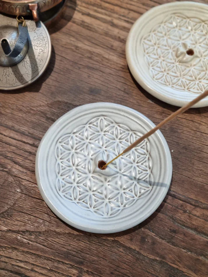 Røgelsesholder Flower of life Keramik - Grey